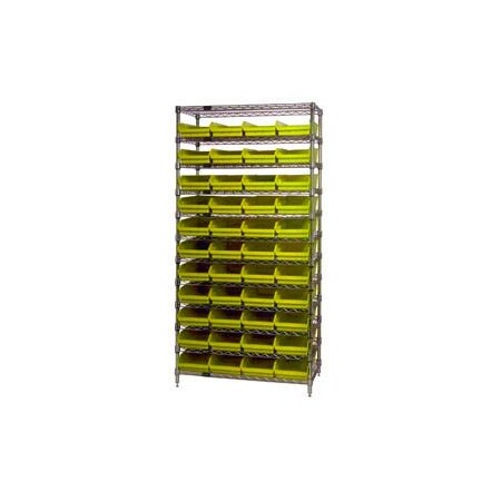 Global Industrial Chrome Wire Shelving with 44 4inH Plastic Shelf Bins Yellow, 36x14x74 268970YL